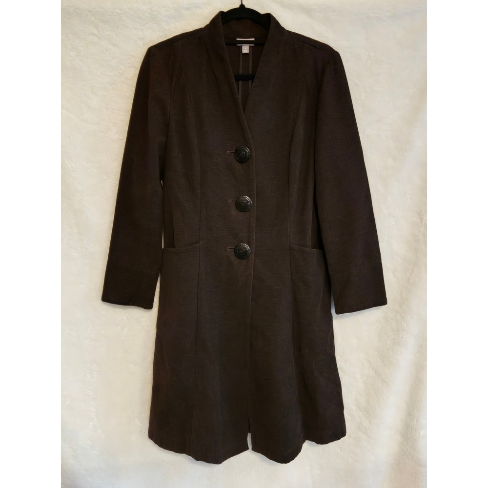 J. Jill Women Size Small Jacket Brown Textured 100% Cotton Longline Button Front